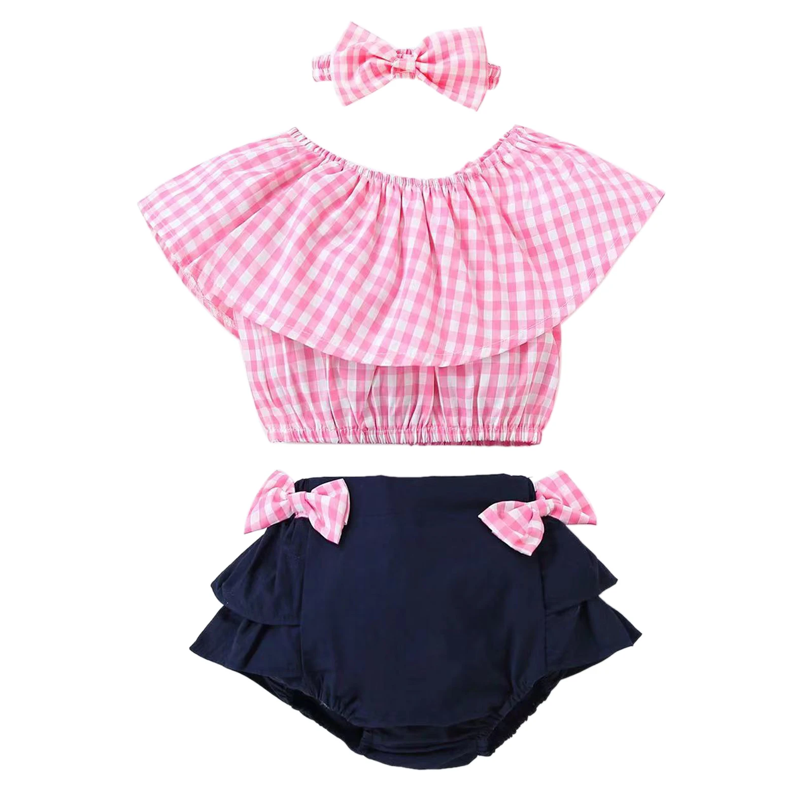 

Одежда из двух предметов для маленьких девочек, эластичный Топ без рукавов в клетку с оборками и вырезом горловины + искусственная ткань