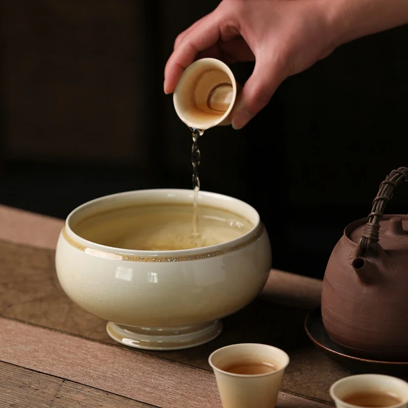 

Керамическая чайная раковина Jingdezhen, большая керамическая миска для чая с высокой ЛАПКОЙ, для Fambe, мойка с щеткой для письма, Восточная посуда...