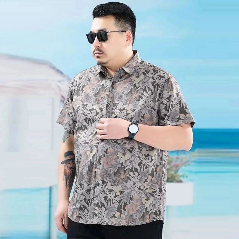 

summer men hawaii beach floral chic shirts short sleeve mferlier Plus size 10XL 11XL 12XL oversize print travel casual shirt 54