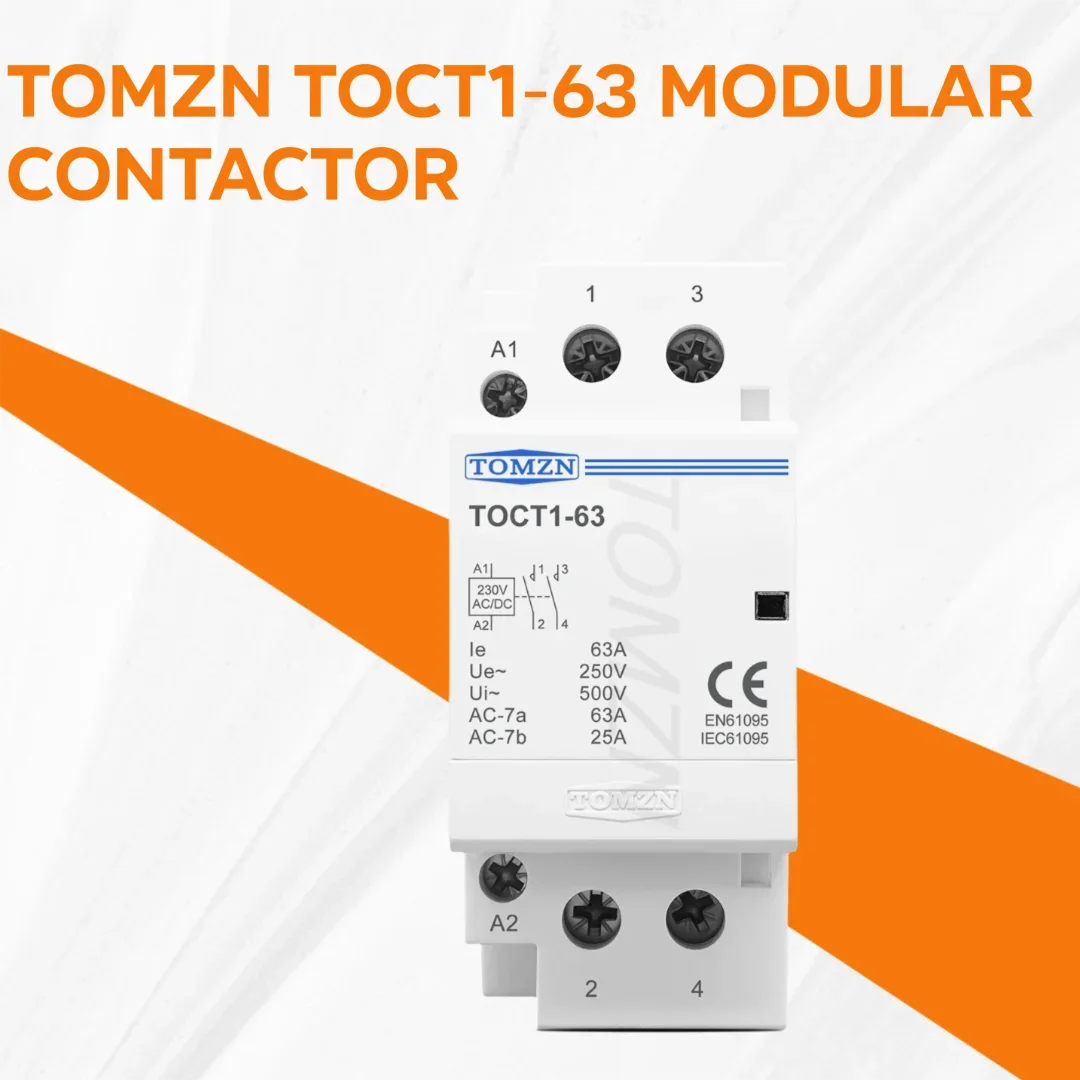 Фото Контактор TOMZN 63A однофазный на DIN-рейку: AC/DC 24/110/230В, основное напряжение: 230В AC, контакты: 2НО2НЗ, 1НО1НЗ, компактный дизайн №2