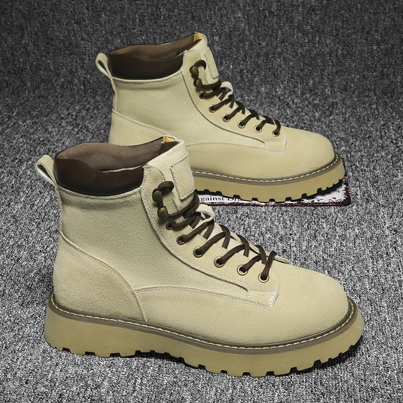 

Martin Boots Men's Winter Plush Warm Couple Boots Fashion Versatile Middle High Top Men's British Style Work Boots