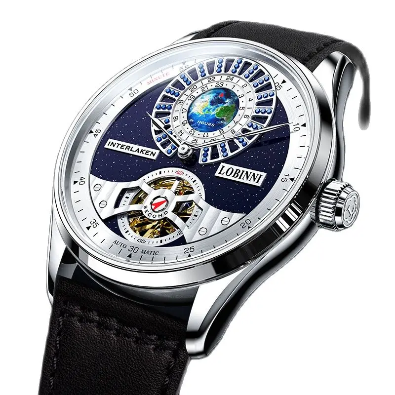 

New Switzerland Luxury Brand LOBINNI Seagull Automatic Mechanical Men's Watches Sapphire 50M Waterproof Diamond Clocks L16038