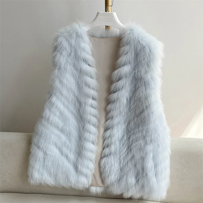 New Winter Raccoon Fur Jacket Striped Fur Vest Women's Raccoon Fur Coat Thickened Warm Fluffy Soft Fur Jacket