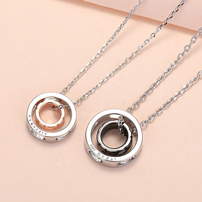 

New 2022 Designer Double Ring Matching Necklace Circle Pendant Necklace