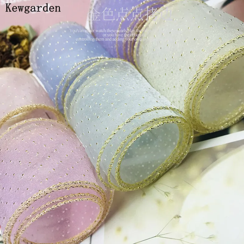 

Kewgarden оптовая продажа, 55-60 мм, золотые точечные марлевые ленты, Аксессуары для рукоделия, фотоаксессуары, подарочная упаковка, 25 ярдов
