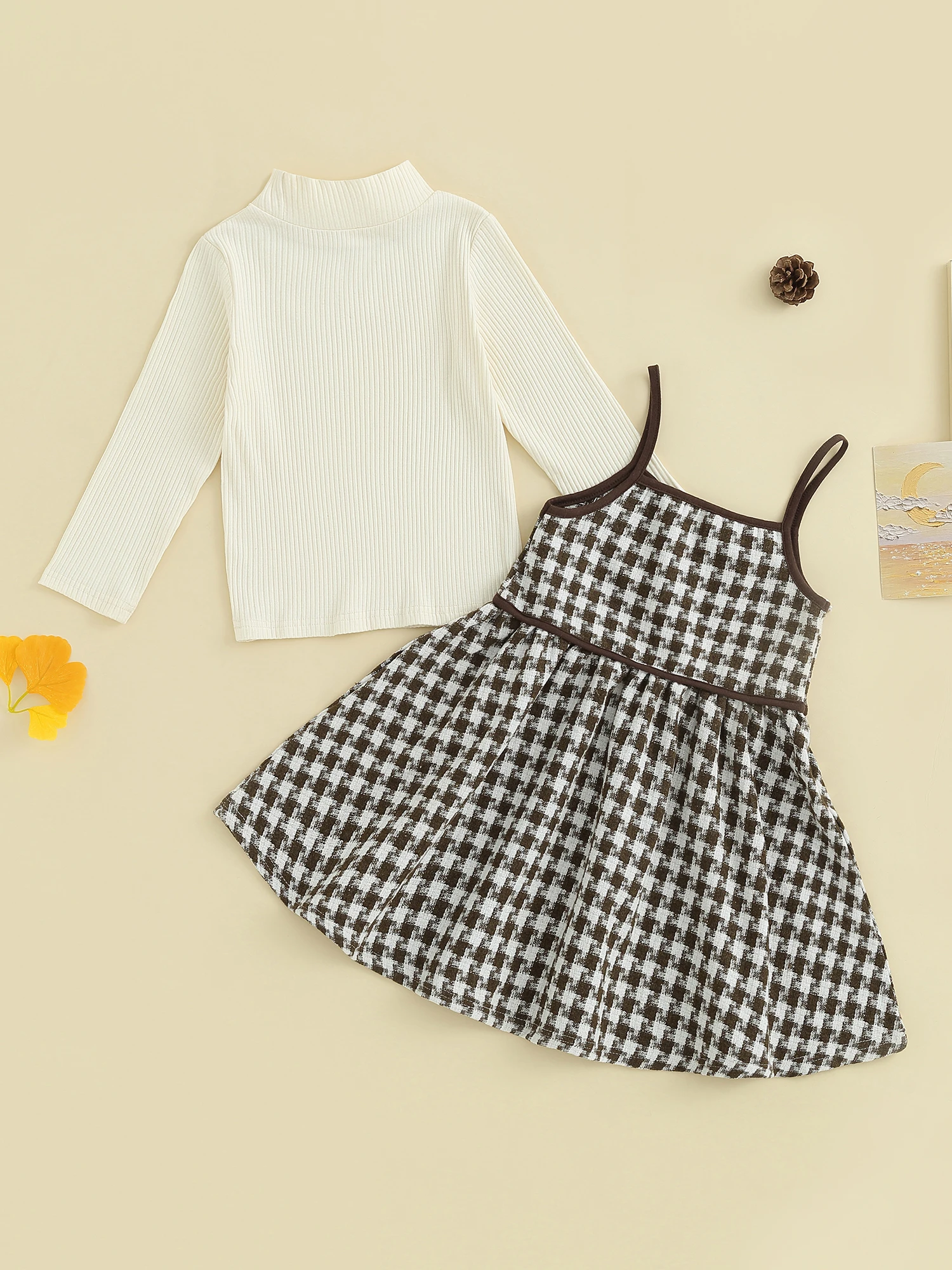 

Baby Girl Long Sleeve T-shirt Sweater Plaid Sleeveless Tank Dress Skirt Set for Fall Winter Season Adorable and Stylish