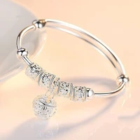 2022 luxury adjustable silver hollow bells ball bangles bracelets for women fashion holiday gifts party wedding jewelry bangles