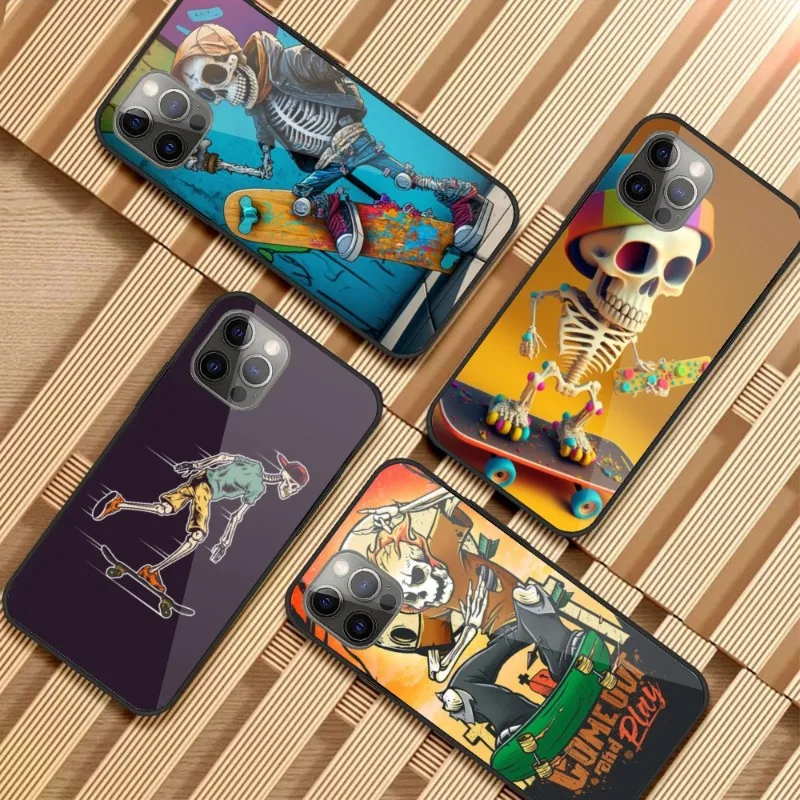 

Скелет скейтборд чехол для телефона iPhone 14 13 12 11 XS X 8 7 6 Plus Mini Pro Max SE 2022 PC стеклянный чехол Funda Shell