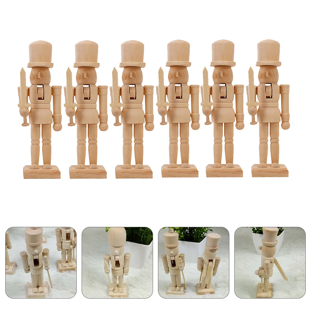 

6 Pcs White Decorations Puppet White Embryo Walnut Soldier Wooden Nutcracker Christmas Gifts DIY Ornaments Solider Figure