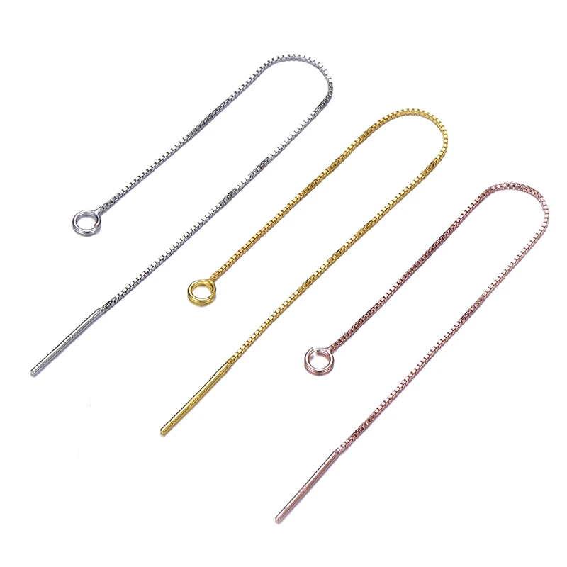 6Pcs Brass Ear Threads Long Rolo Box Chain Dangle Tassel Earrings With Loop,Earring Threader Pendant For Jewelry Making Supplies
