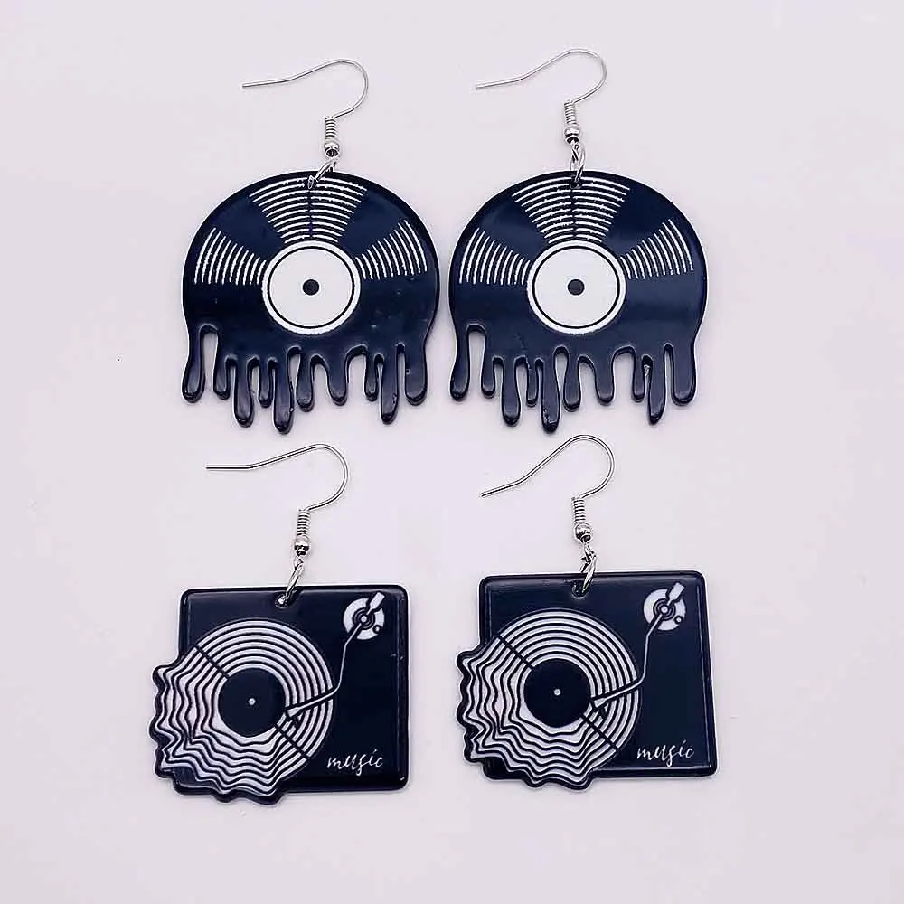 Женские серьги в стиле ретро черно-белые акриловые с магнитной лентой для музыки