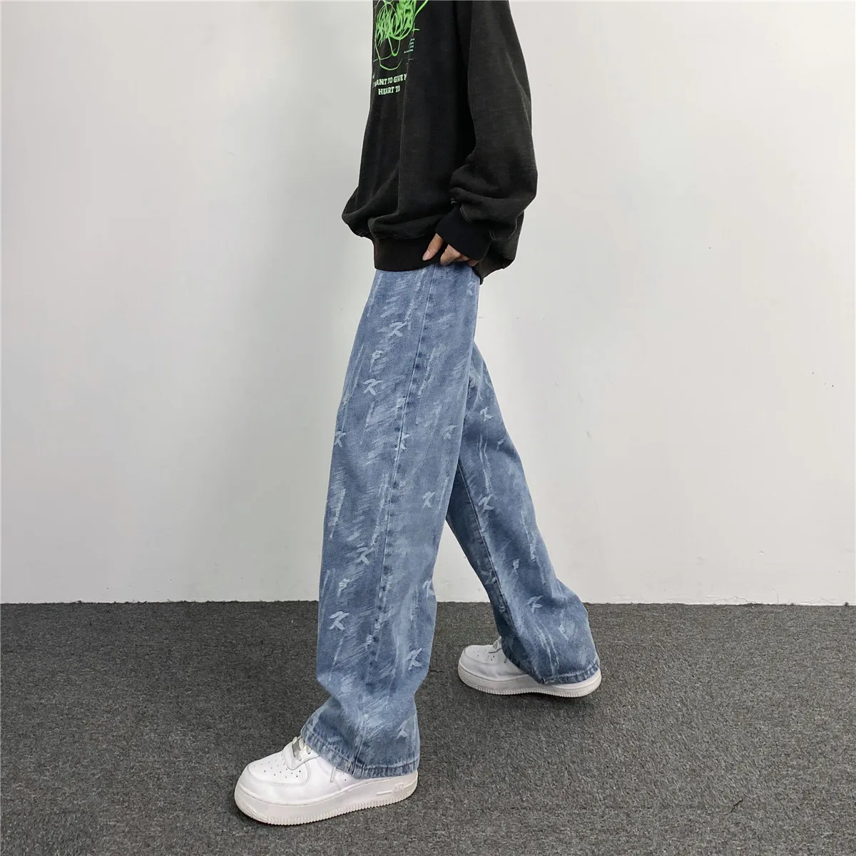 Men's Jeans Vintage Print Casual Jeans Y2K Pants Straight Fit Casual Hip Hop Women's Jeans Brand Jeans Aesthetic Wide Leg Jeans