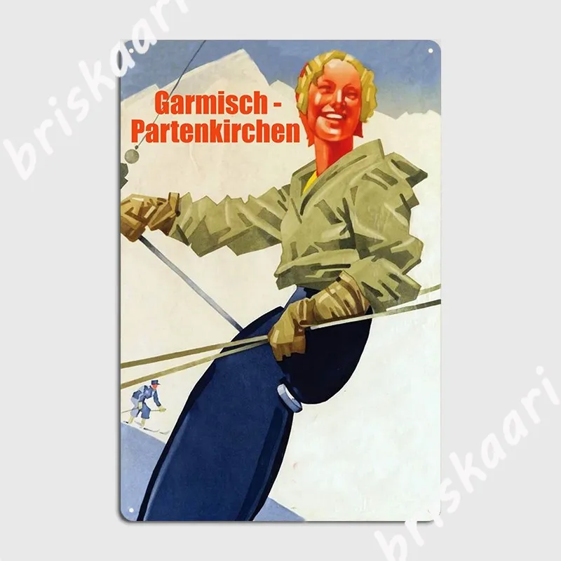 

Garmisch детенкиргинская девочка на лыжном подъемнике, металлическое украшение, кинотеатр, кухня, персонализированный жестяной знак, постер