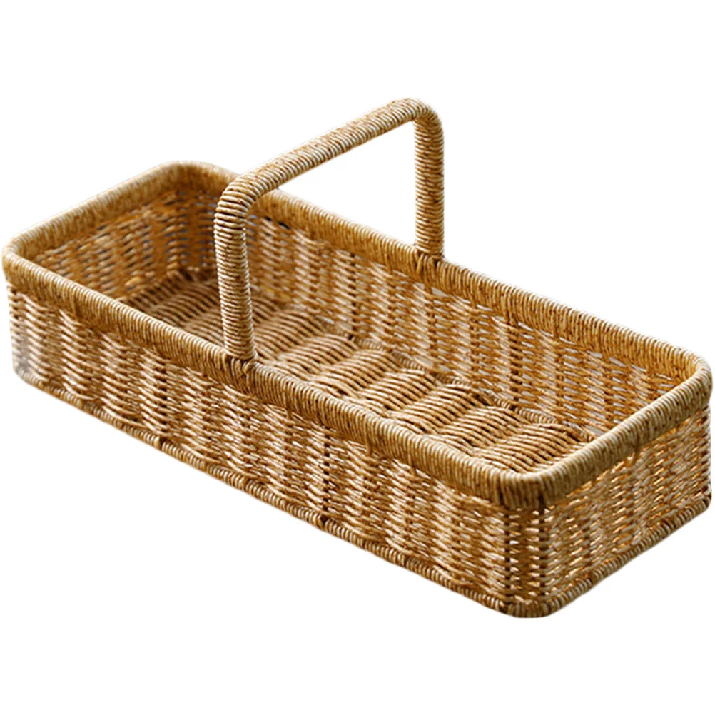 

Basket Holder Storage Tray Wicker Flatware Baskets Serving Rattan Woven Bread Snack Tea Dessert Rectangular Seagrass Bathroom