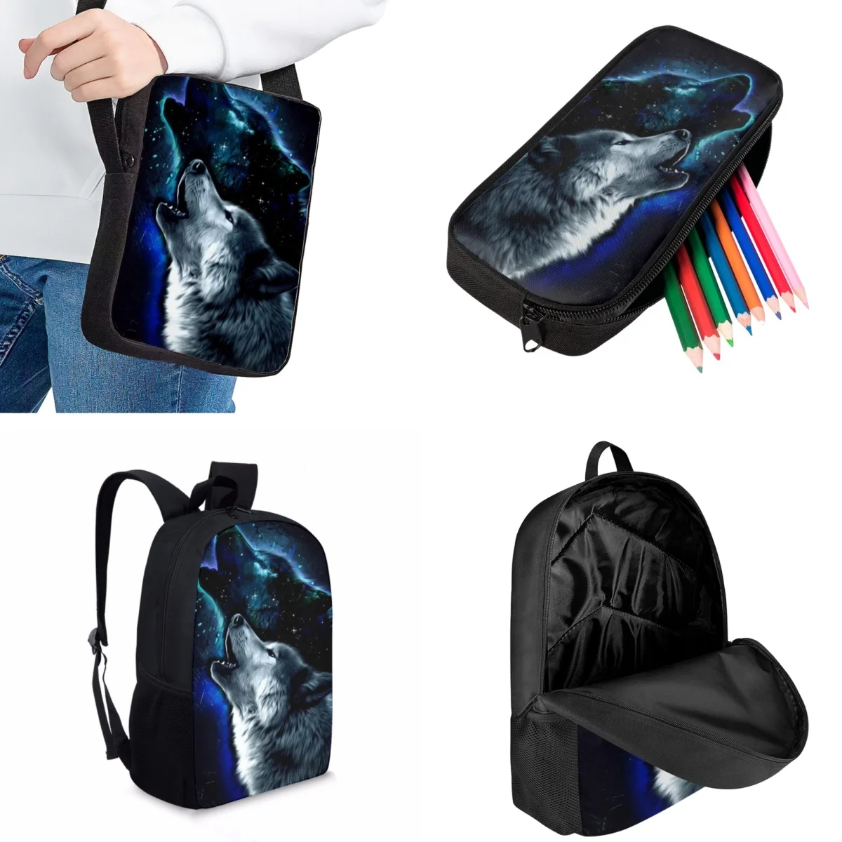 Jackherelook Howling Wolf Cool Boys School Book Bags Fashion Trends Sports Bags Casual Travel Backpacks for Teenagers Mochilas