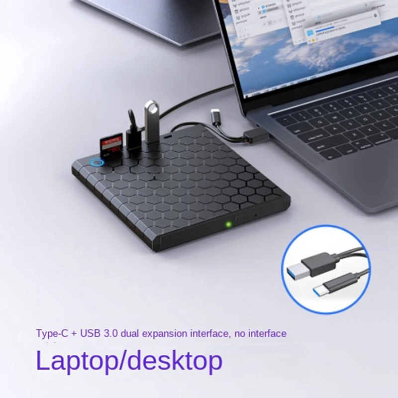 USB 3.0 Type C внешний CD DVD RW привод 8 Мб запись черный Портативный записывающий диск