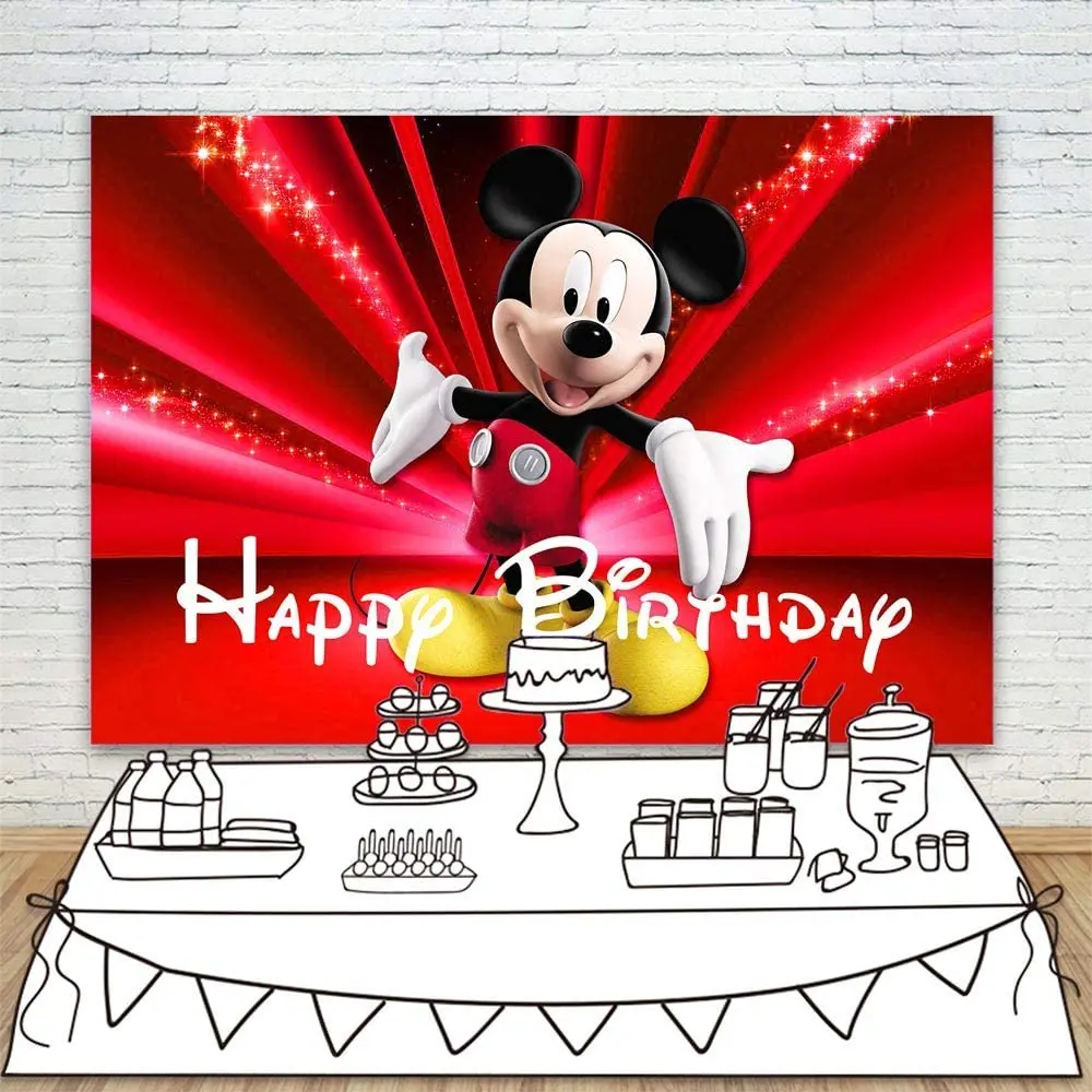 Disney Mickey Minnie Mouse Red Cute Cartoon Photo Props Children Birthday Party Layout Backdrop Photography Background Vinyl