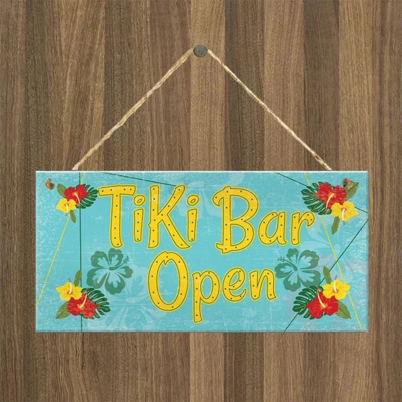 

"Tiki Bar Open "Wooden Hanging Plaque Home Decoration