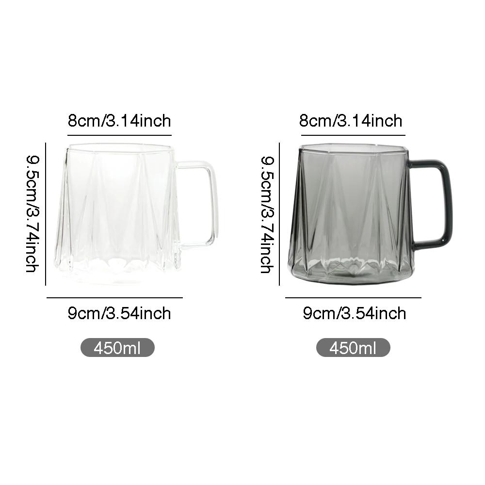 Кофейная кружка стеклянная чашка с ручкой ромбовидный дизайн 450 мл высокопрочное