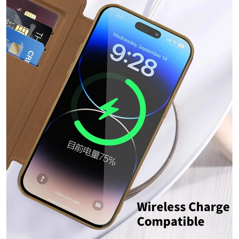 Фото Роскошный стеганый кожаный чехол-кошелек для iPhone 16 15 14 13 12 Pro Max Magsafe, магнитный откидной чехол, противоударный прозрачный чехол №4