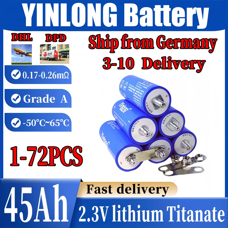 Фото Новый литий-титанатный (LTO) аккумулятор Yinlong класса А, 2.3В 45Ач, 10C, для электротранспорта, солнечных батарей и колонок, 1-72 шт. в наличии на складе ЕС. №1