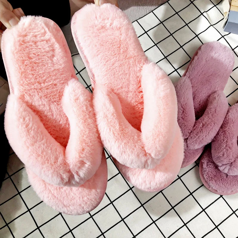 

Ladies Warm Fluffy Slippers Memory Foam Faux Fur Indoor Slides Flat Furry Shoes Home Spa Toe Post Comfort Slip Flops House Shoes