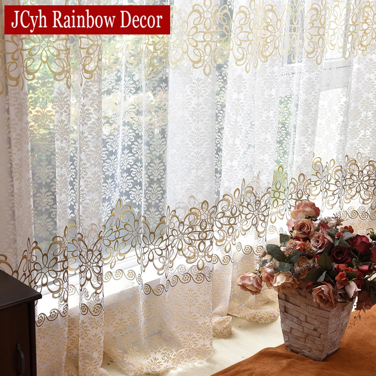 Modern Flora Tulle Curtains For Living Room Bedroom Blue Voile Sheer Window Kitchen Door Curtain Fbric Drapes | Дом и сад