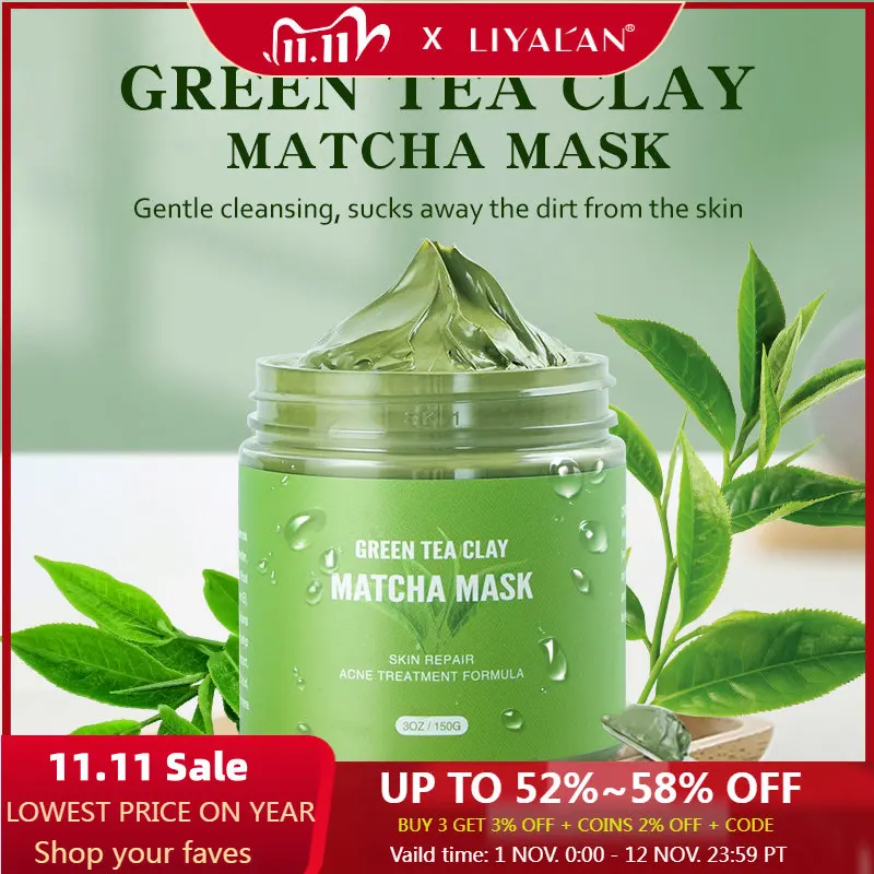

Green Tea Matcha Clay Mask Organic Herbal Mud Face Pore Detox Oil Control Deep Cleansing Anti-Acne Brighten Skin Tone 150g