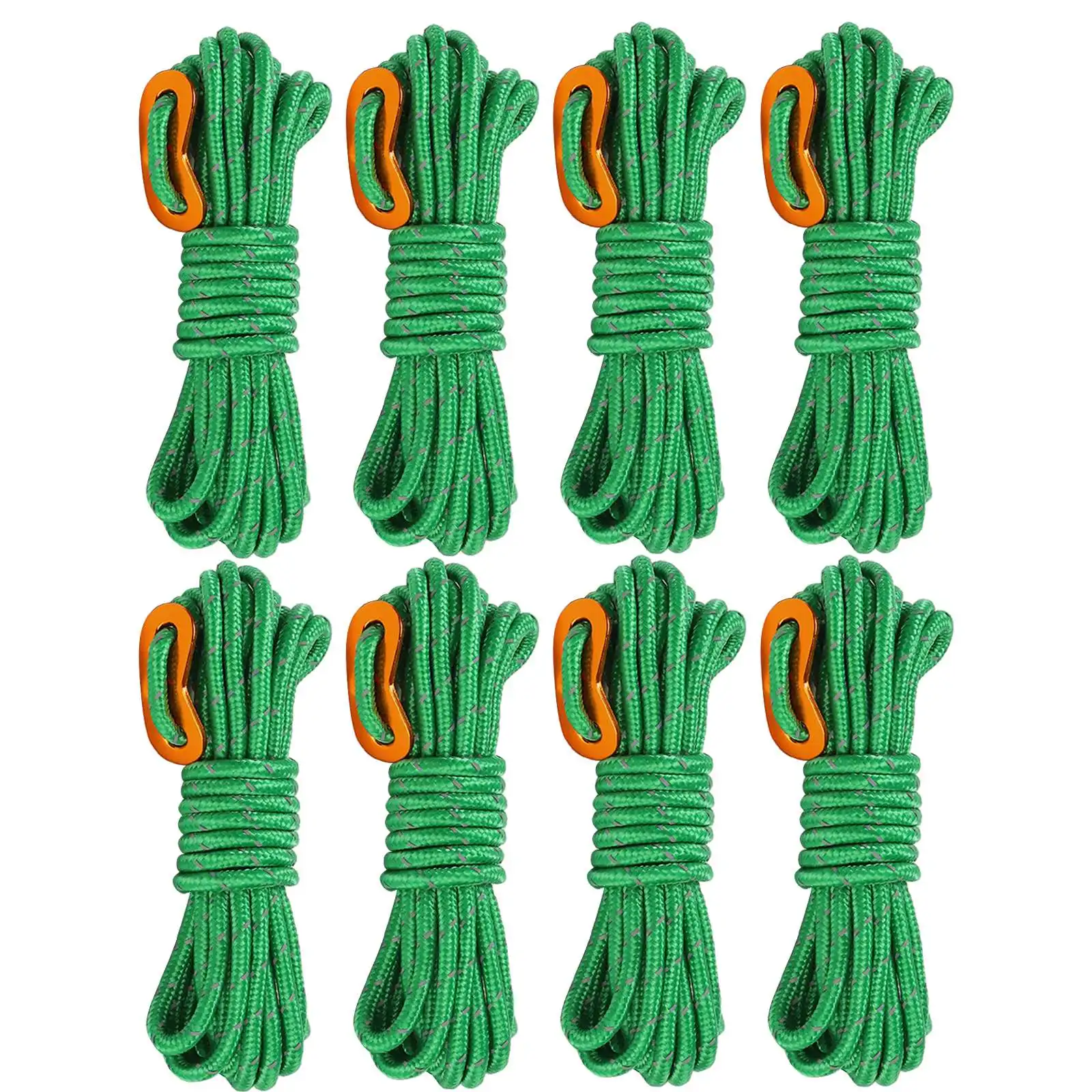 8pcs/Set 4mm Strong Tent Ropes Camping Adjustment Buckle Windproof Cord Hiking Outdoor Glow In The Dark Rope