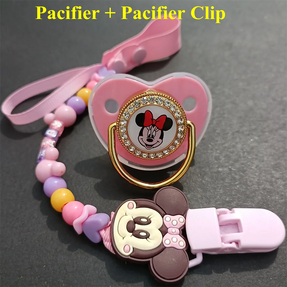

Disney Rhinestone Pacifier with Pacifier Beads Clips Newborn Nursing Necklace Beads Chains Silicone Infant teether Dummy Holders