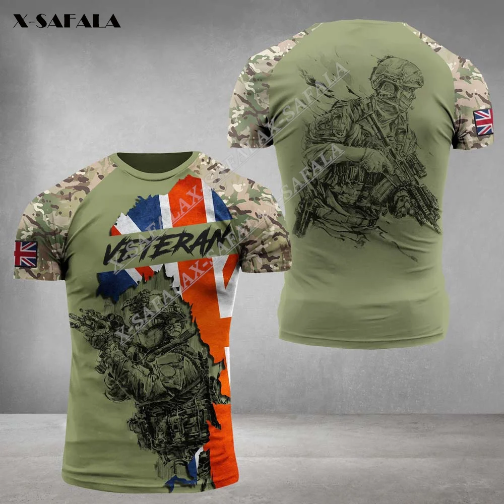 

Britain Veteran Skull Army Country Flag Custom Name 3D Printed Elastic force T-shirt Summer Tee Men Streetwear Shorts Sleeve
