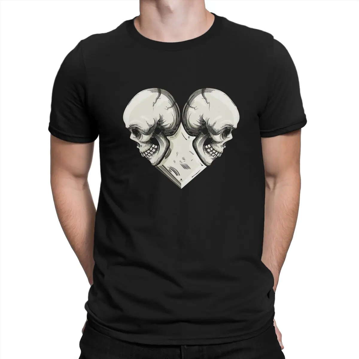 

Black Metal Newest TShirt for Men Skulls Heart Love Round Collar Pure Cotton T Shirt Personalize Gift Clothes OutdoorWear