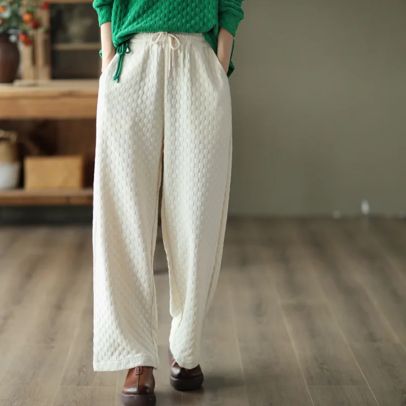 

Wide Leg Pants Women's Autumn High Elastic Waist Hanging Feeling Thin Straight Tube Casual Femme Retro Checkerboard Pants
