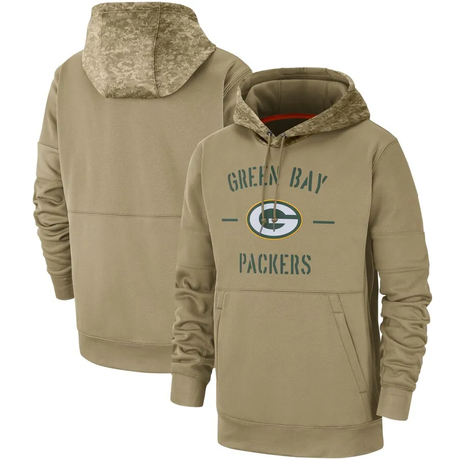 

Green Bay Men Hoodies Sweatshirt Packers Salute to Service Sideline Therma Pullover sports American football Quality Hoodie Tan