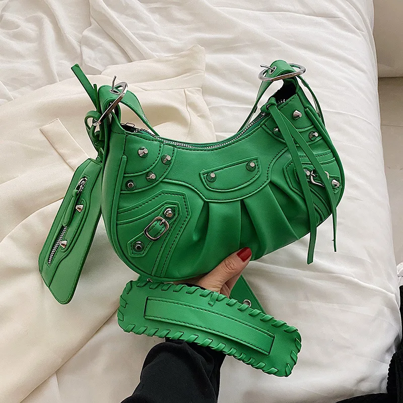 

Роскошная плиссированная сумка-хобо с заклепками, повседневный Дамский мини-кошелек на плечо в стиле панк, Женский саквояж