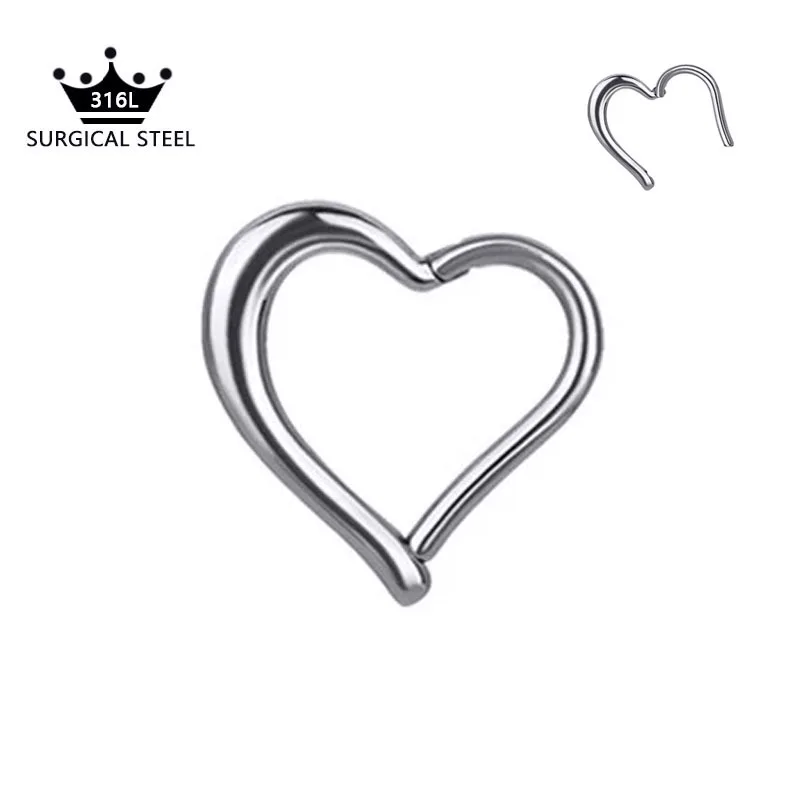 

100% 316L Surgical Steel Heart Nose Rings Conch Cartilaged Daith Earring Septum Clicker Hoop Helix Piercing 16G