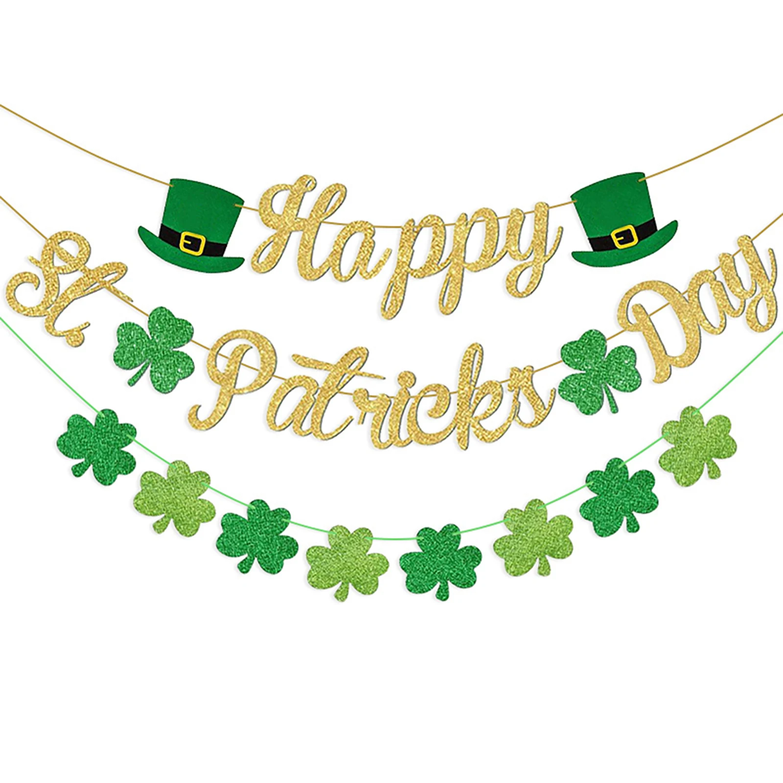 

Glitter St. Patrick's Day Decorations Lucky Clover Hat Shamrock Banner For Happy St.Patrick's Day Garland DIY Party Decor