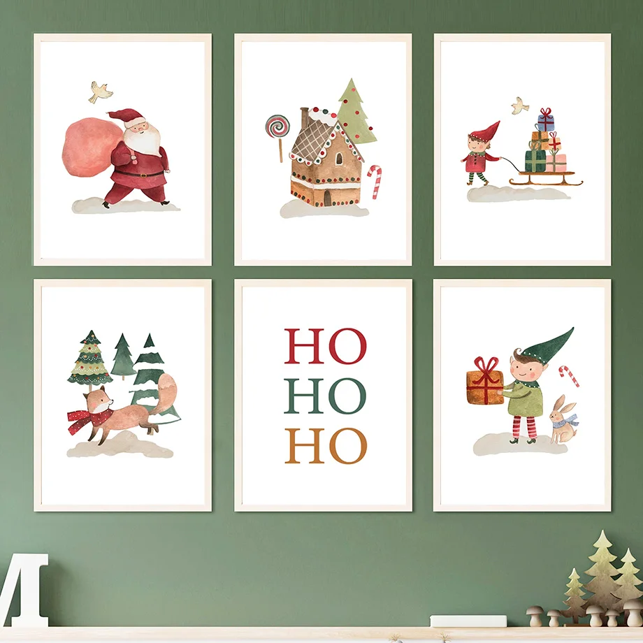 

Санта-Клаус Рождественский подарок сосна лиса кролик цитаты настенное искусство холст живопись плакаты и принты настенные картины декор детской комнаты