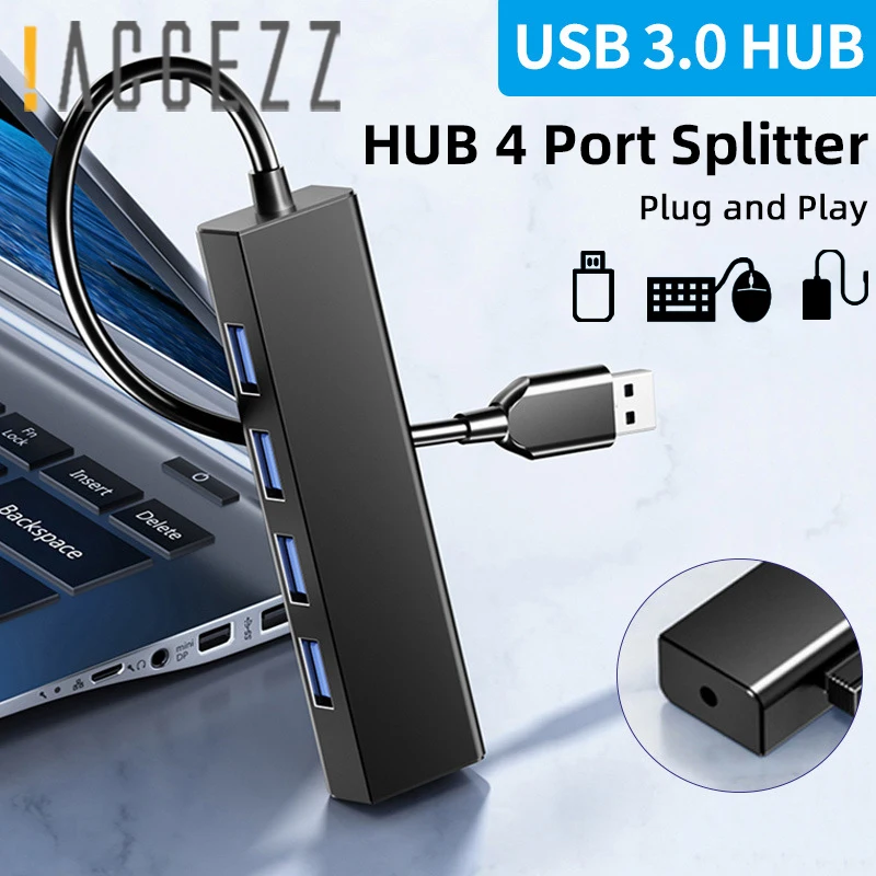 

!ACCEZZ USB Hub 3.0 High Speed 4 Ports Hub Multi Splitter 3.0 2.0 with DC 3.5mm Charge Power for PC Laptop Computer Accessories