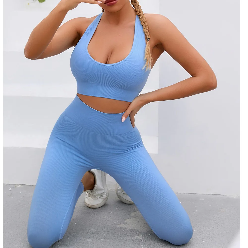 

Женский комплект для фитнеса и йоги, штаны с высокой талией, спортивная одежда, тренировочный бюстгальтер + леггинсы, спортивные костюмы, тр...