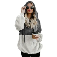 high sales 2022 autumn and winter fashion stitching sweater hooded plush sweater thick coat loose ladies top casual cool girl