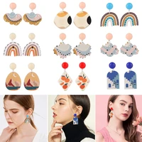 pattern elegant pendant irregular shape jewelry accessories cartoon rainbow contrast color floral dangle earrings