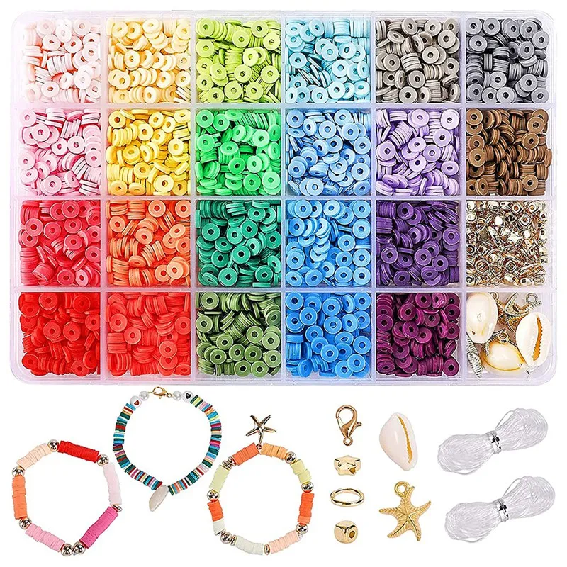 

3300 Clay Beads Flat Heishi Beaded Pendant, 22 Colors