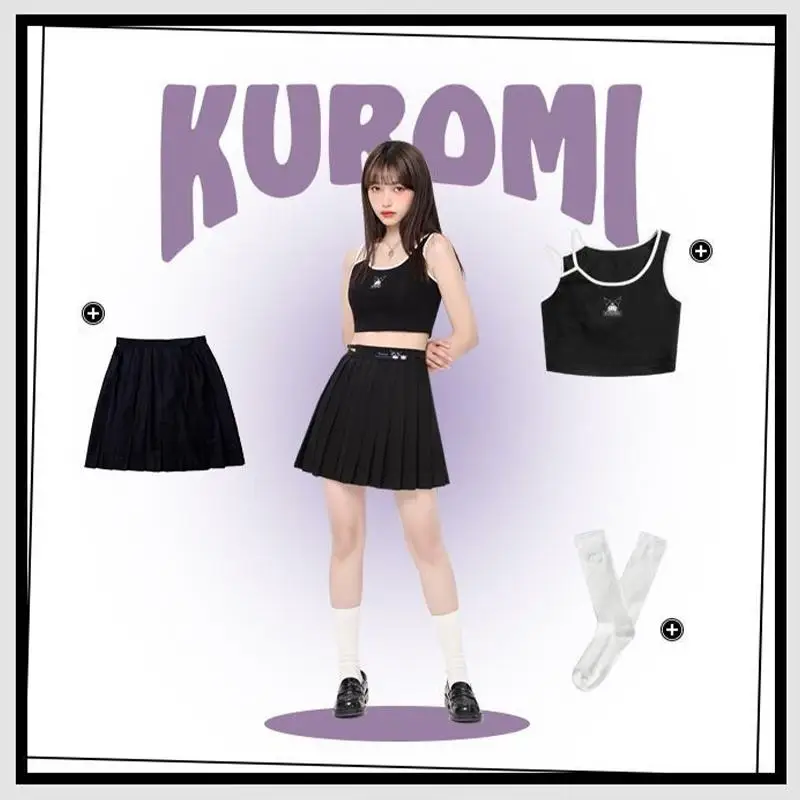 

New Summer Sanrios Kuromi Sexy Sling Tops Kawaii Pure Cotton Printing Vest Sling Camisole Femme Girl Clothes Simple Collocation