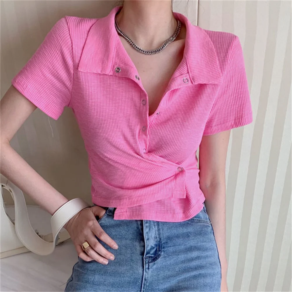 

PLAMTEE Slim Women Tees Irregular New High Street Summer Casual 2022 All Match Work Wear Hot OL Short Sleeve Solid T-Shirts