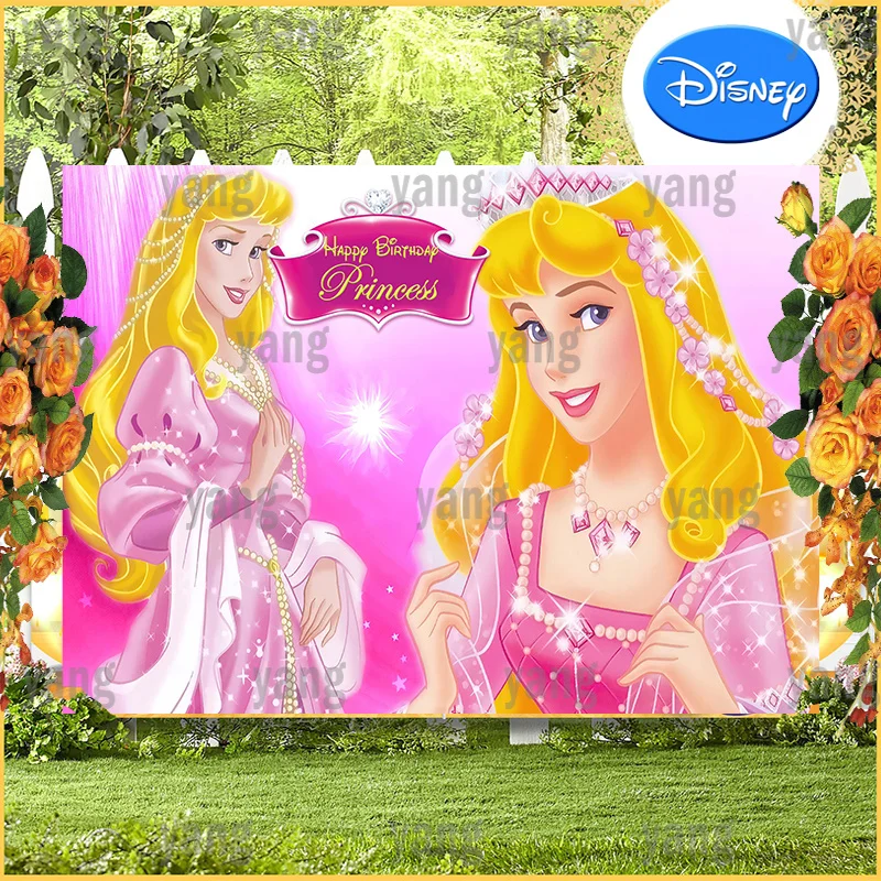 Baby Girls Princess Sleeping Beauty Birthday Colorful Background Party Shower Crowm Aurora Disney Wedding Supplies Backdrop