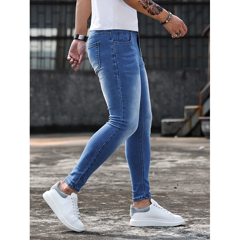 2023 Boyfriend Tight Sexy Jeans Slim Classic Blue Denim Pencil Pants Street Casual Denim Fashion Clothing Men's Stretch Pants