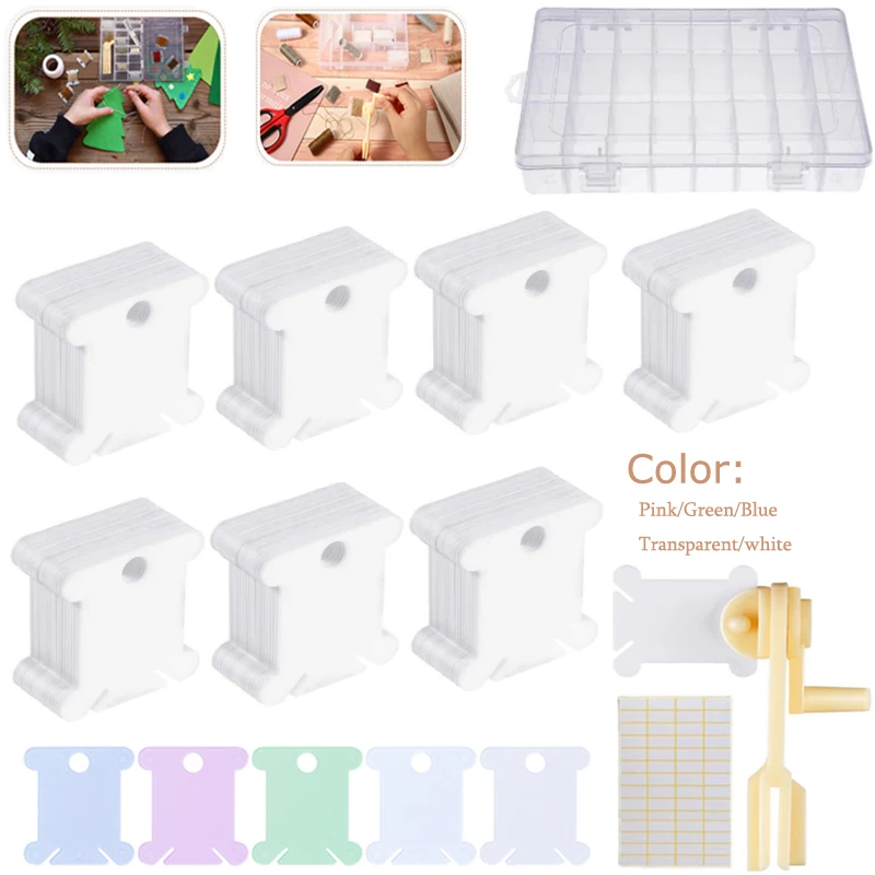 50-250Pcs Plastic Cross Stitch Bobbins Plastic Embroidery Floss Bobbins and Embroidery Organizer Box for Sewing Accessories