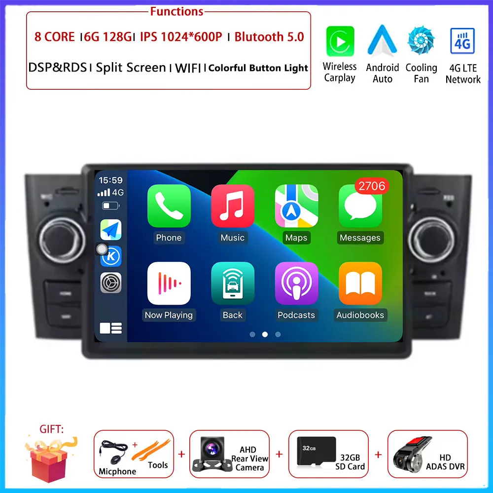 

Для Fiat Grande Punto Linea 2007-2012 Автомобильный Carplay Авто Android Радио Навигация GPS Мультимедийный Видеоплеер 4G WIFI DSP