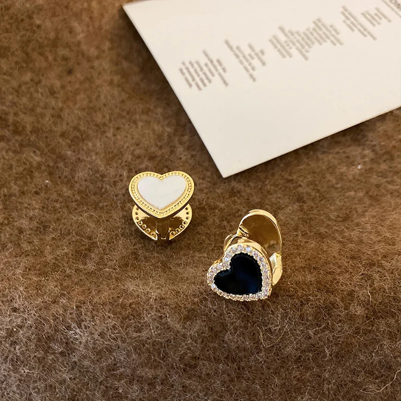 

LOVOACC Korea Trendy White Black Color Shell Love Heart Earring for Women Gold Color Alloy CZ Stone Dangle Drop Earrings Jewelry